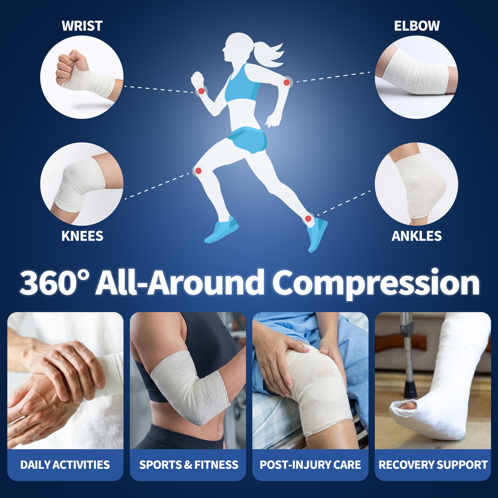 Elastic tubular support bandage with 360 all-around compression for wrist, elbow, knee, and ankle support