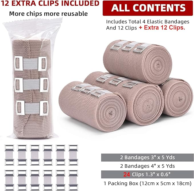 4 Elastic Bandages and 12 Clips