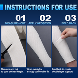 Elastic tubular support bandage instructions for use with measure, apply, and fold-back steps