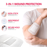 FRESINIDER island dressing with non-stick wound contact layer, absorbent center pad and secure adhesive border