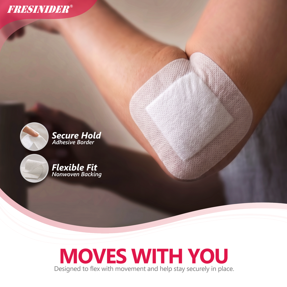 FRESINIDER island dressing flexing over the elbow with a secure adhesive border and breathable nonwoven backing