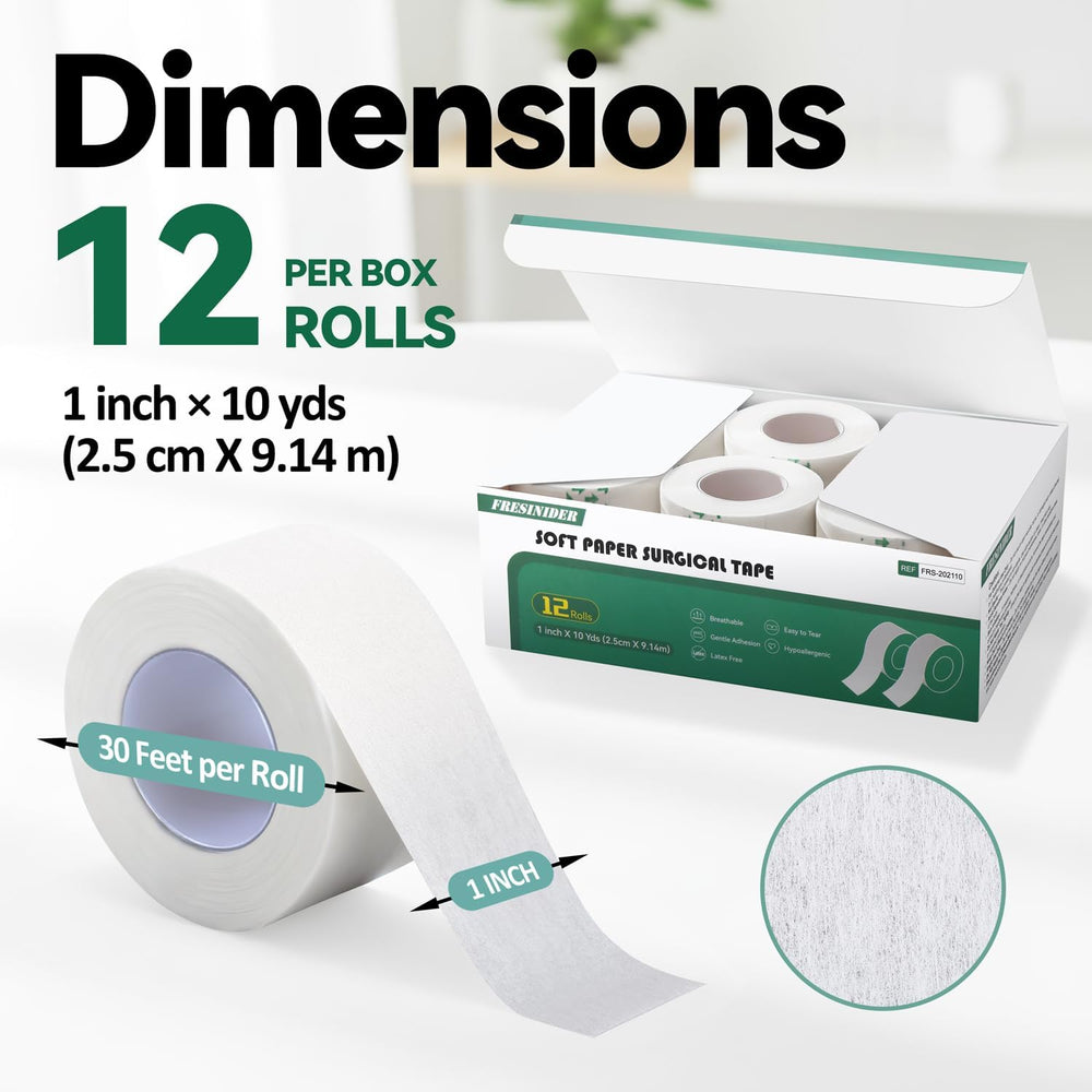 FRESINIDER soft paper surgical tape 12 rolls 1 inch by 10 yards per box