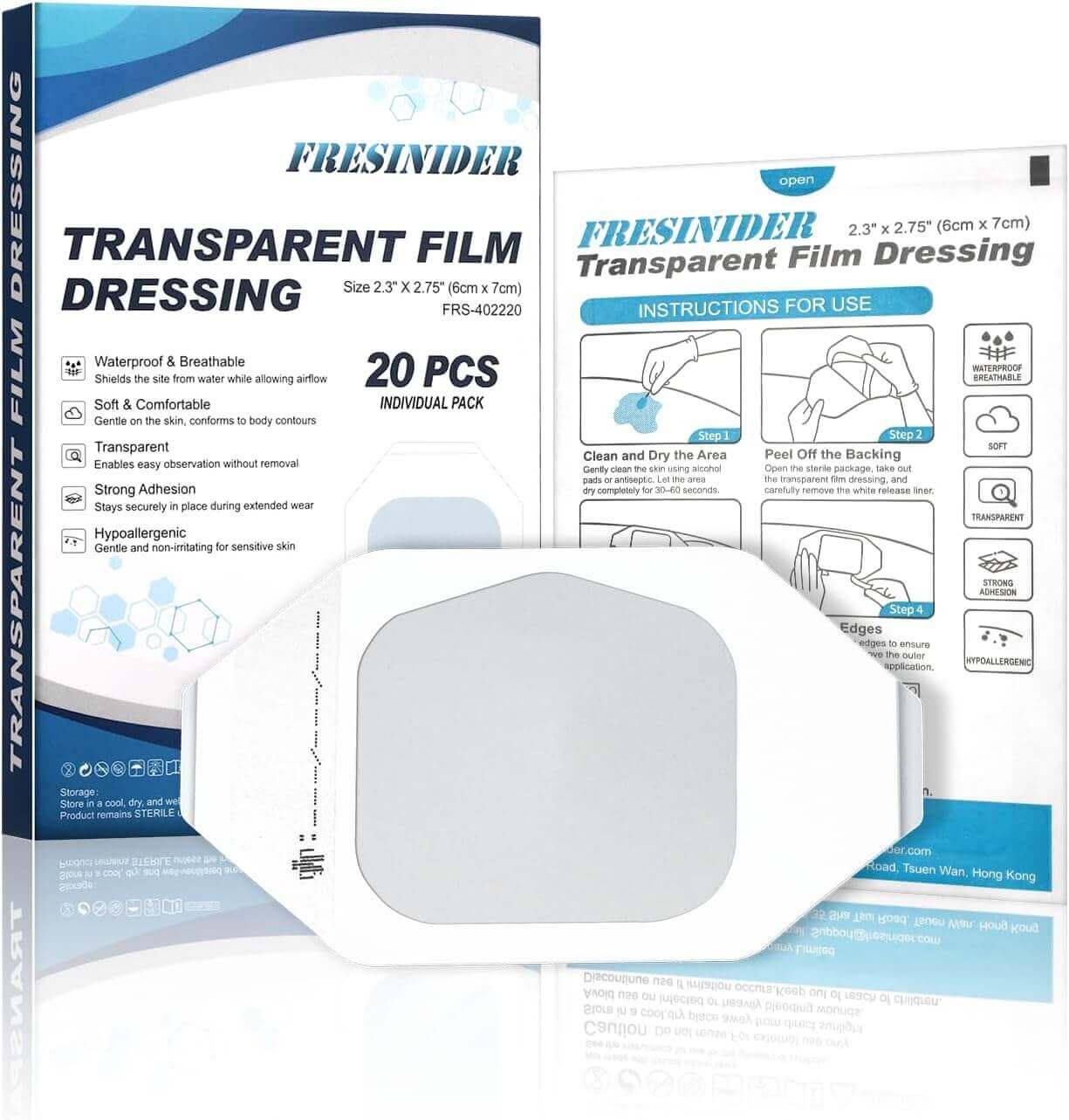 FRESINIDER Transparent Film Dressing 2.3 x 2.75 Inch / 20