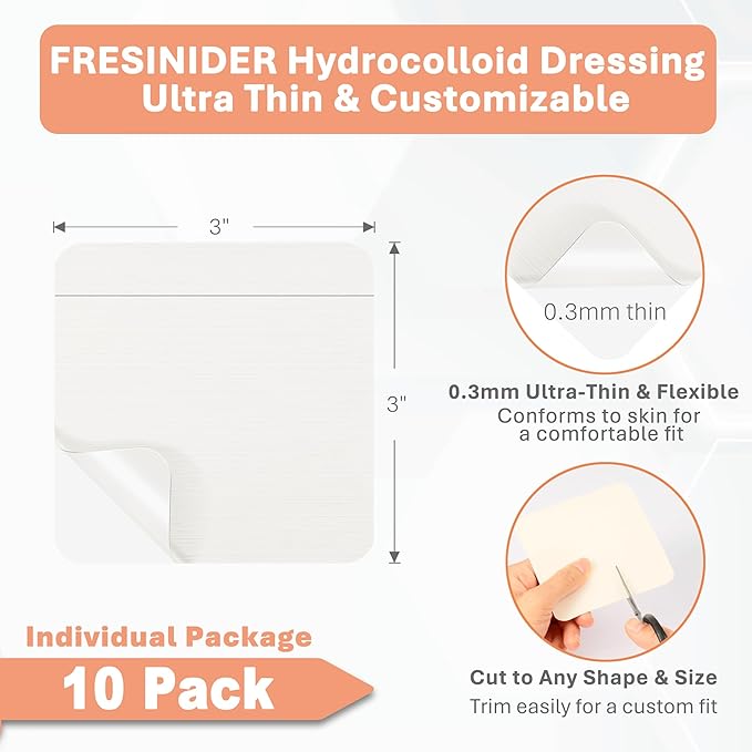 ultra thin hydrocolloid wound dressing 3x3 inch 10 pack