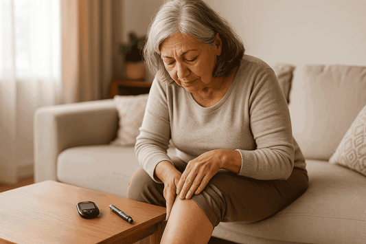 Senior woman with diabetes checking the skin