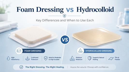Foam dressing vs hydrocolloid dressing comparison showing absorbency, cushioning, moisture retention, and flexibility