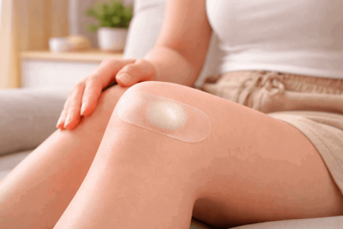 hydrocolloid patch on knee with milky center
