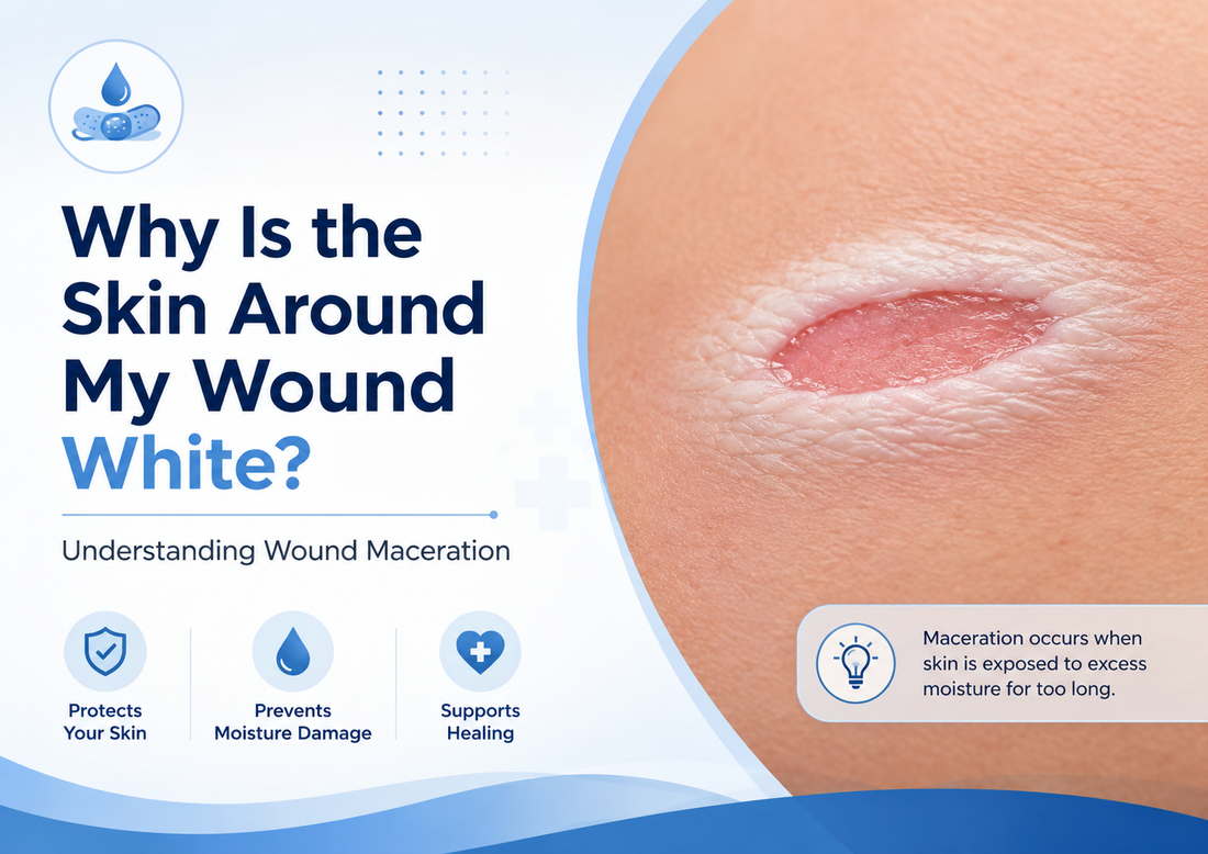 White softened skin around a wound showing signs of wound maceration