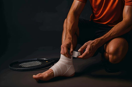 sprained ankle wrapped with elastic bandage