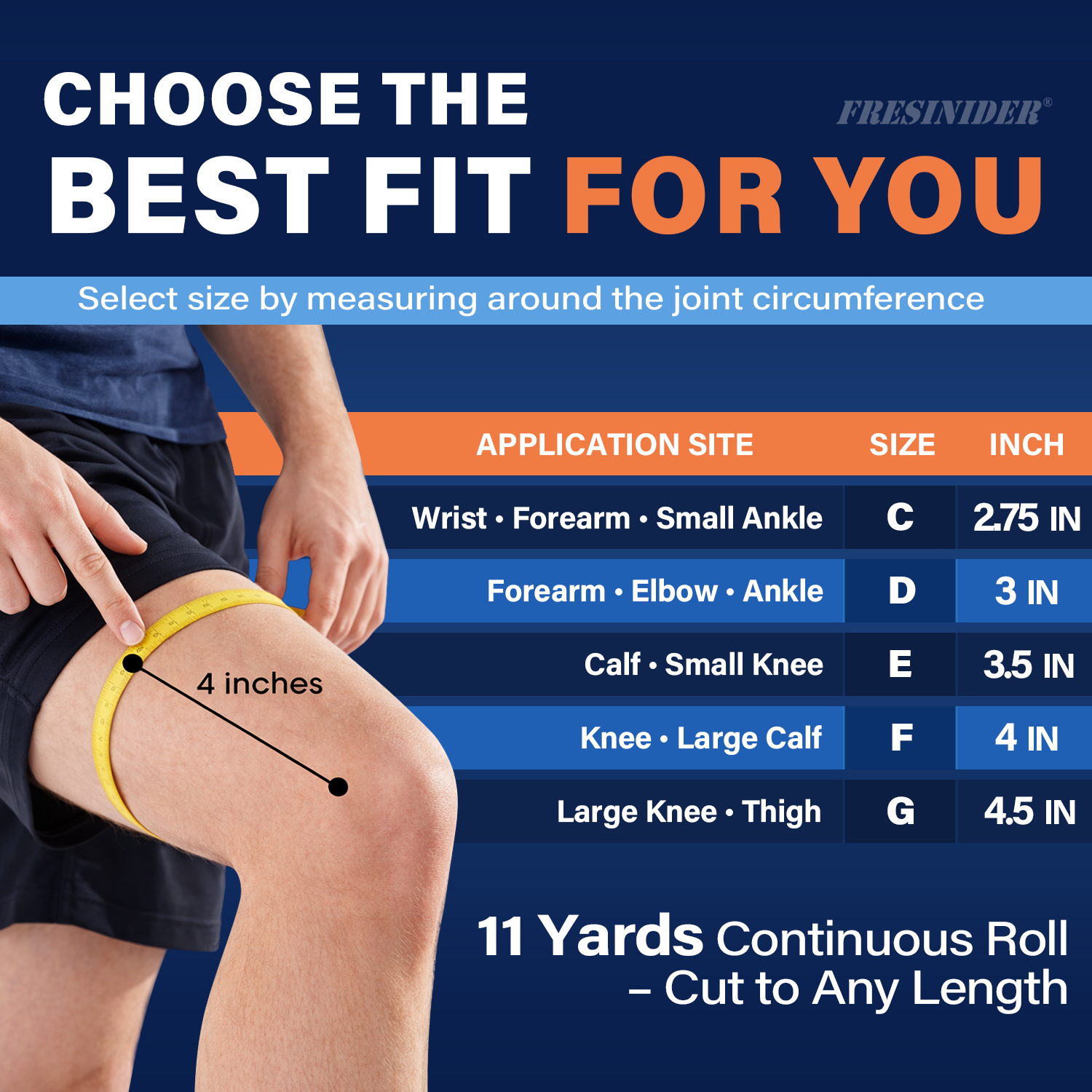 Elastic tubular support bandage size guide chart