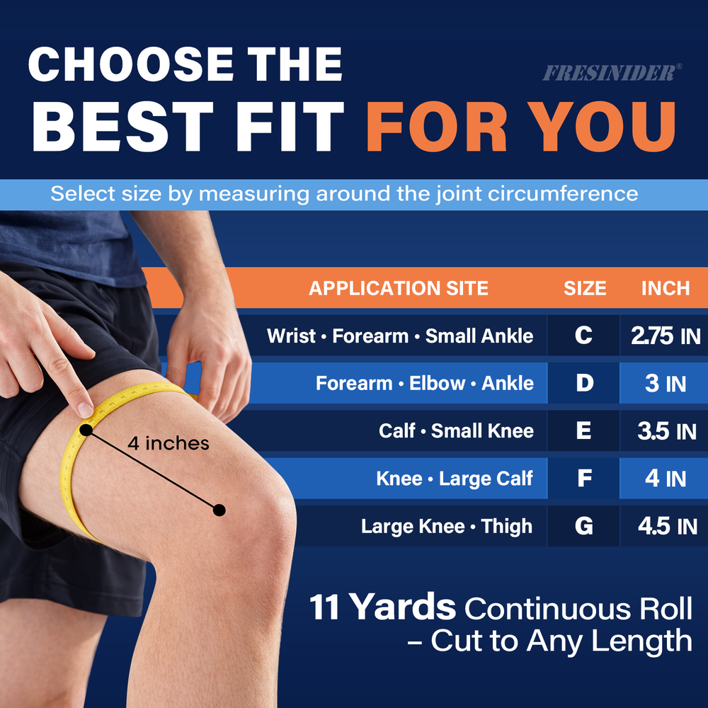 Elastic tubular support bandage size guide chart
