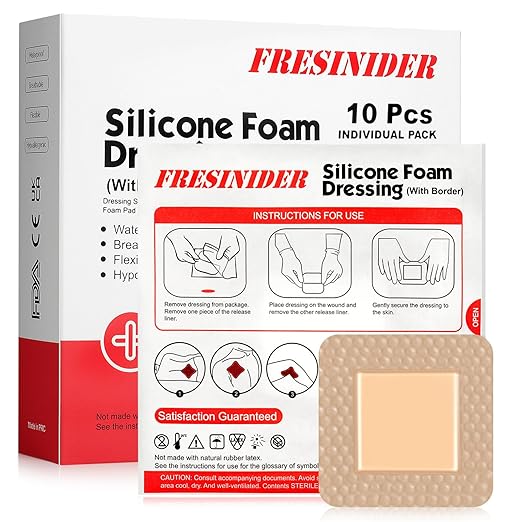 Fresinider 3*3 10Pack Silicone Foam Pad Waterproof Dressing
