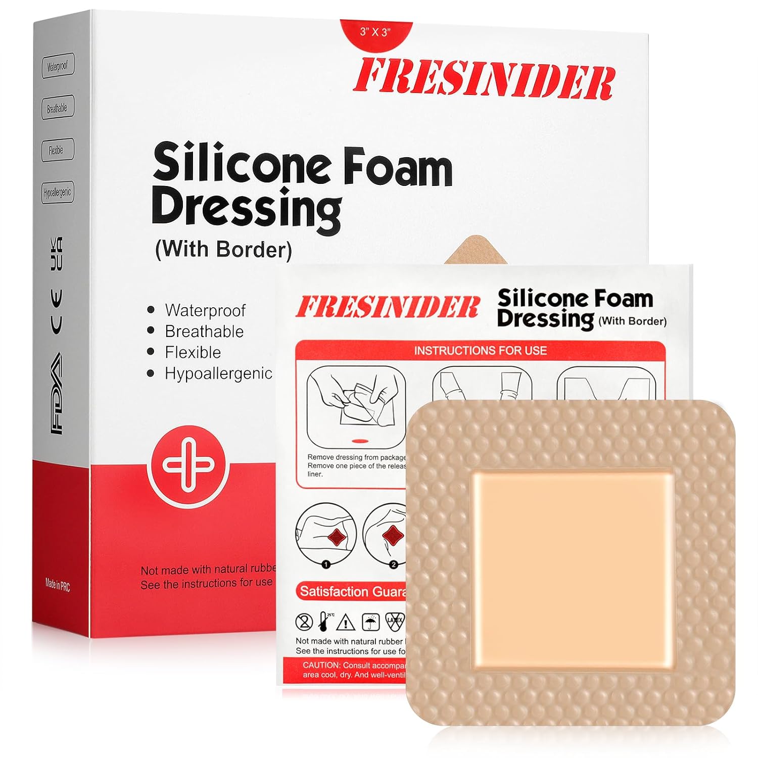 Fresinider 3*3 Silicone Foam Pad Waterproof Dressing