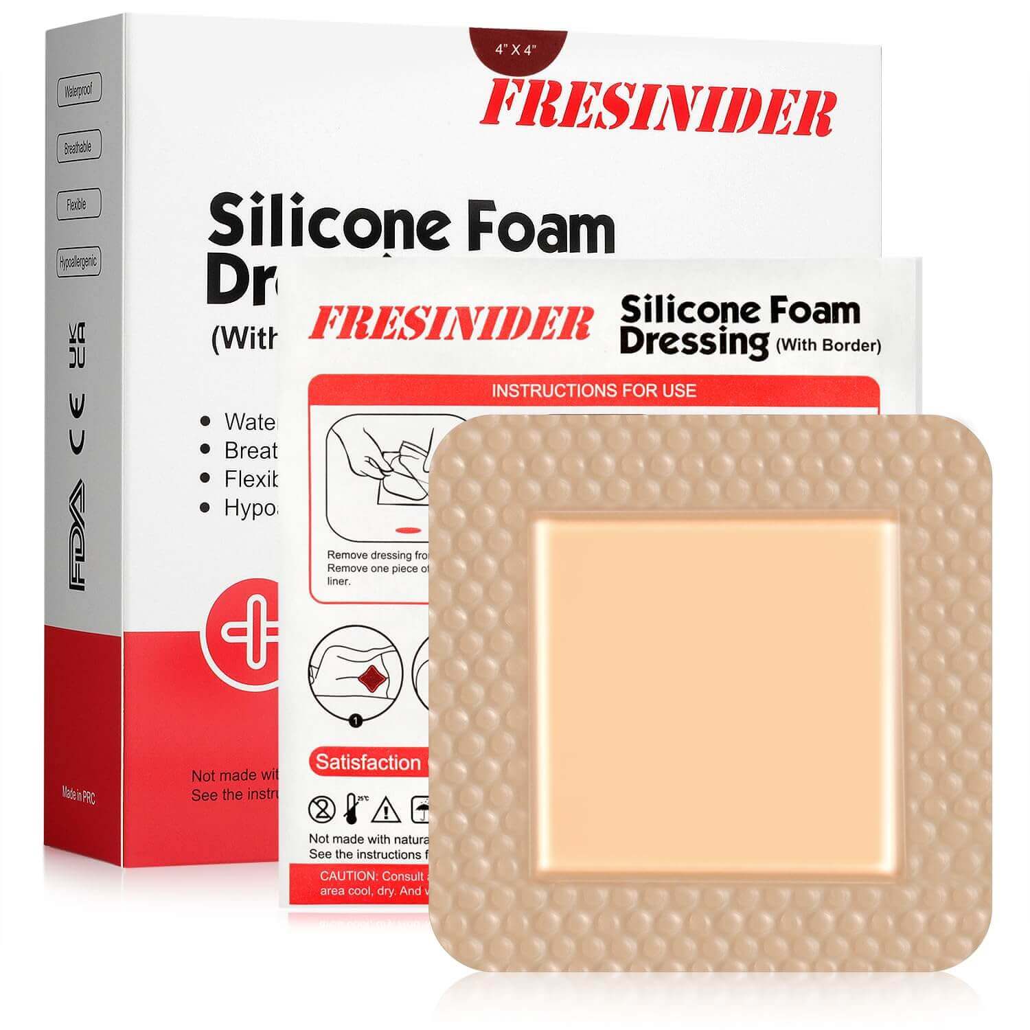 Fresinider 4*4 Silicone Foam Pad Waterproof Dressing