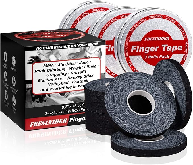FRESINIDER black finger tape 9 rolls pack with 3 portable canisters for sports finger support