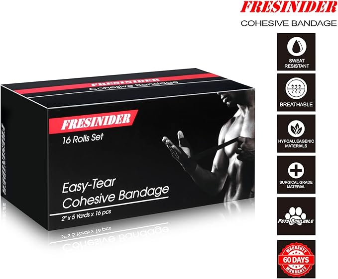 FRESINIDER cohesive bandage 16 rolls set with breathable easy-tear design