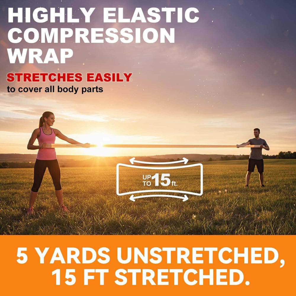 FRESINIDER elastic bandage wrap 5 yards unstretched and 15 ft stretched for body support
