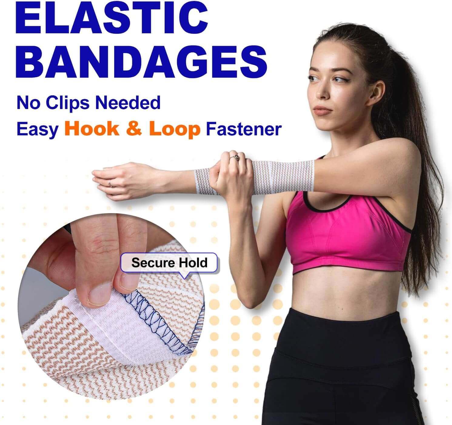 FRESINIDER elastic bandage with hook and loop fastener for secure hold