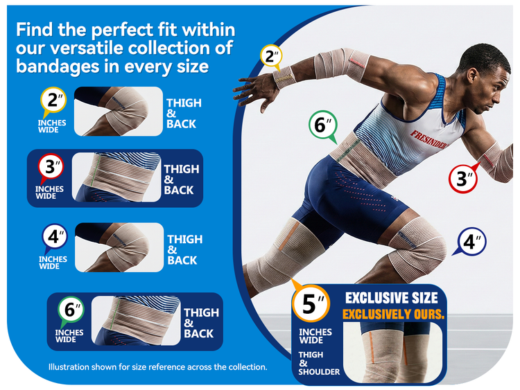 FRESINIDER elastic bandage size guide for full body sports support and compression