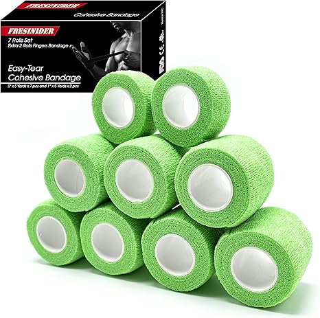 Fresinider Fluorescent Green 9Rolls Bandage For Sports Injury & Pet