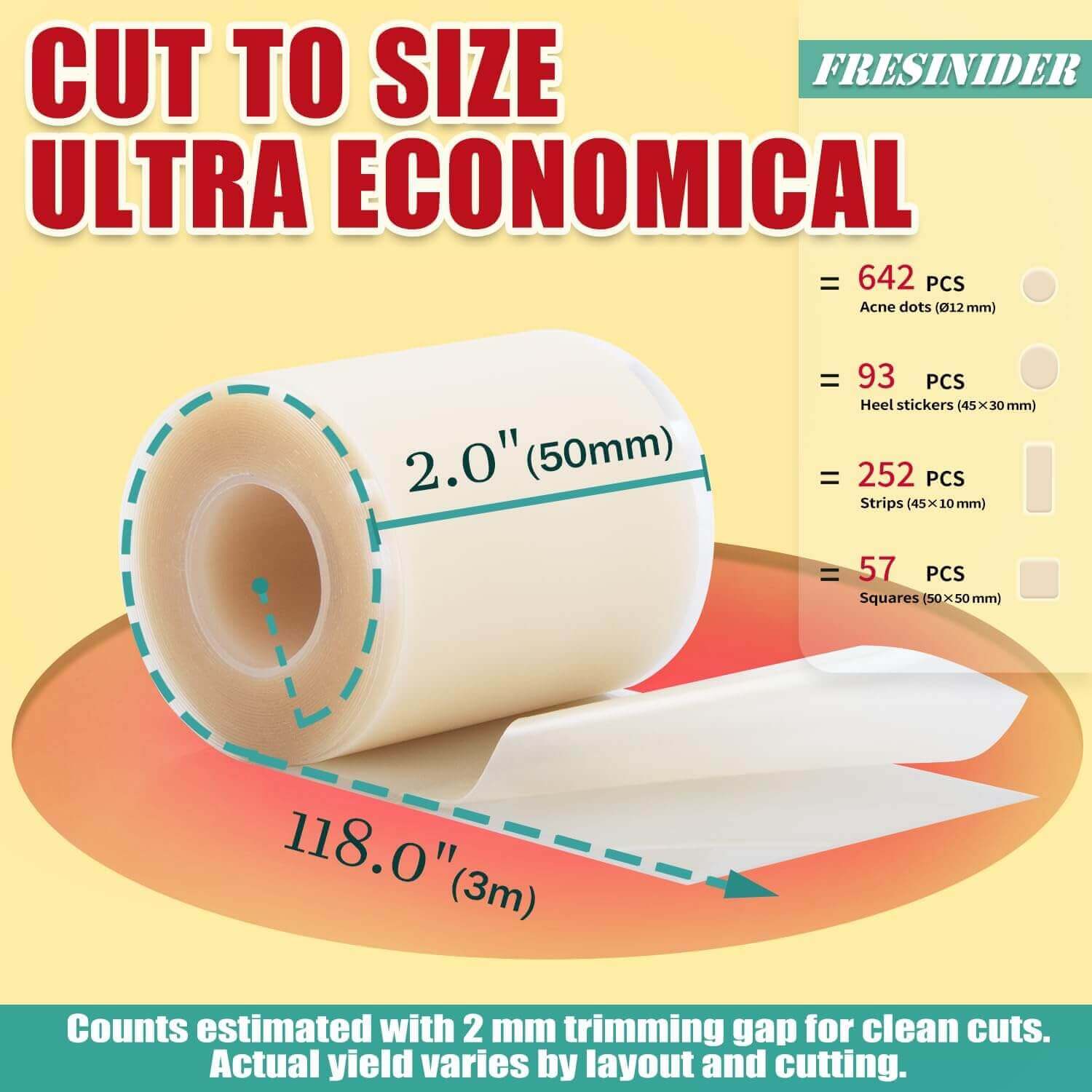 FRESINIDER hydrocolloid roll cut to size for acne dots heel stickers and wound patches