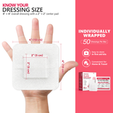 FRESINIDER 4 x 4 inch island dressing with a 2 x 2 inch center pad, 50 individually wrapped dressings