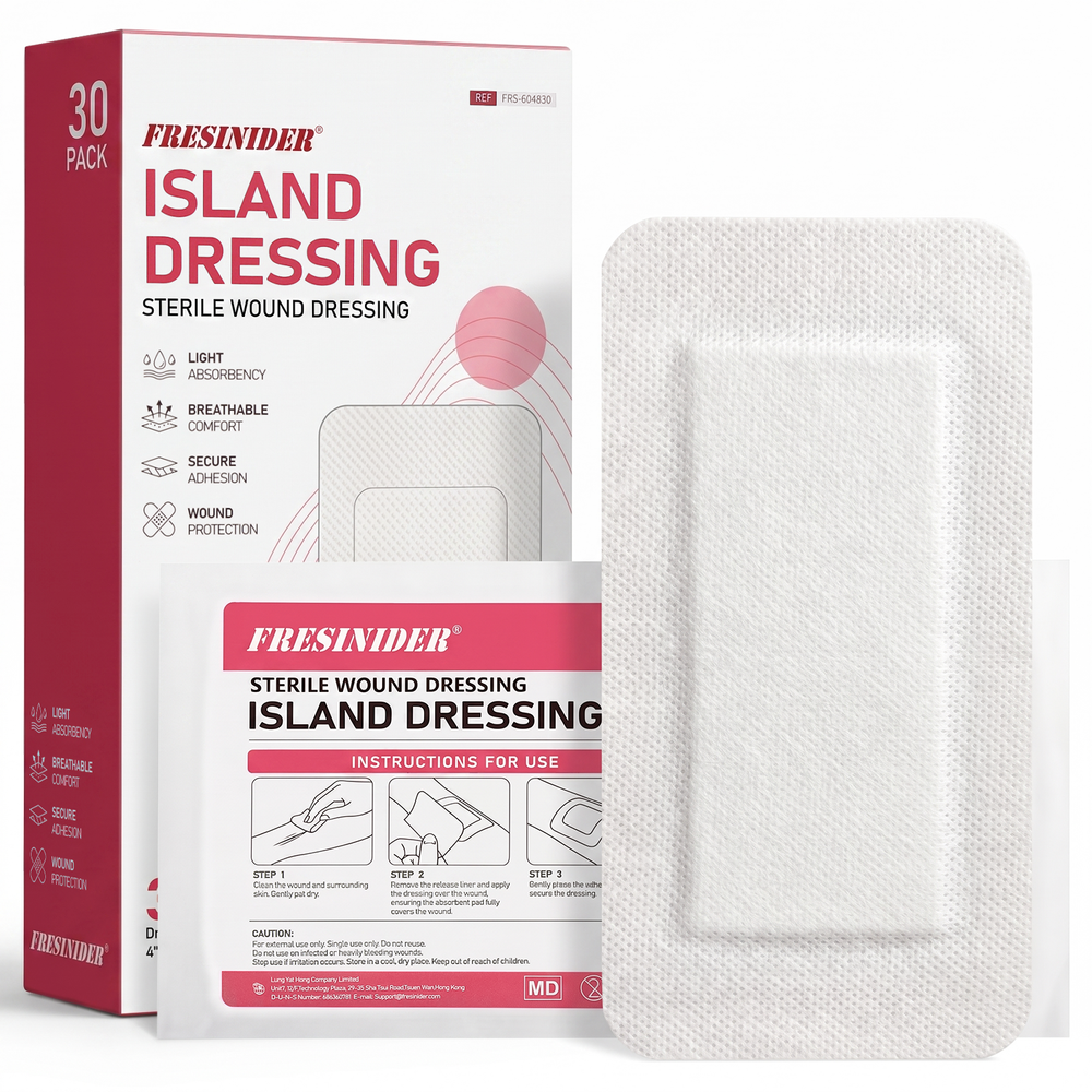FRESINIDER 4 x 8 inch sterile island dressing with adhesive border, 30 individually wrapped dressings