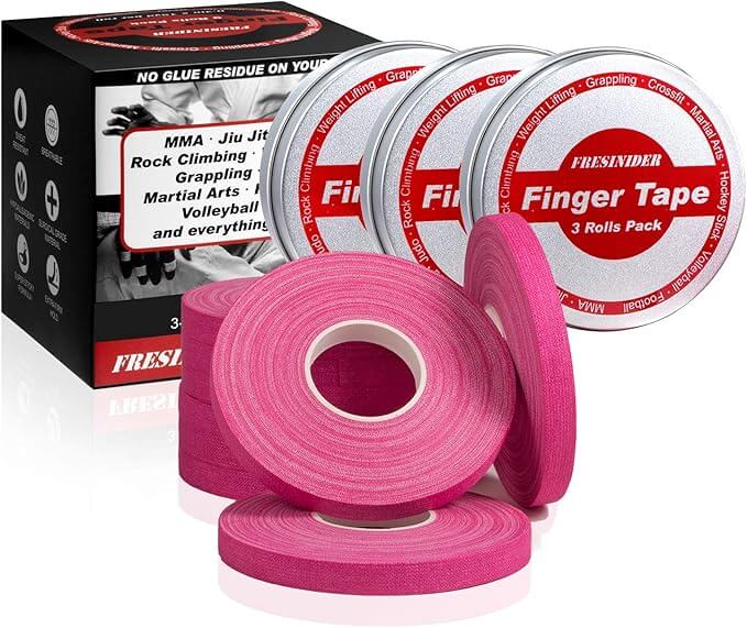 FRESINIDER pink finger tape 9 rolls pack with 3 portable canisters for sports finger support