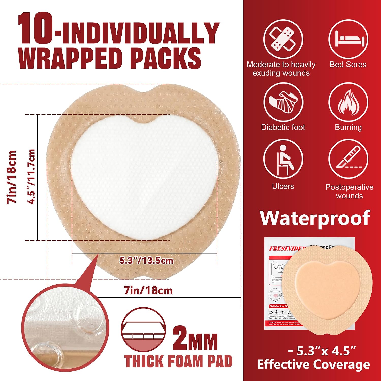 FRESINIDER sacral silicone foam dressing 7x7 with 2mm thick foam pad