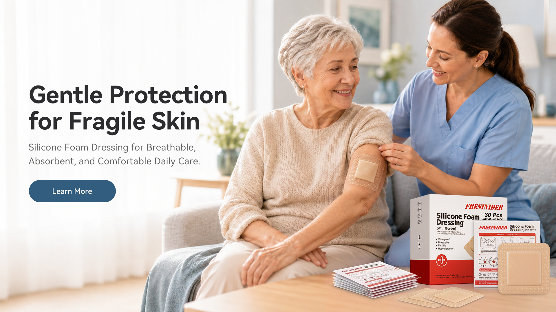 FRESINIDER silicone foam dressing for gentle fragile skin protection
