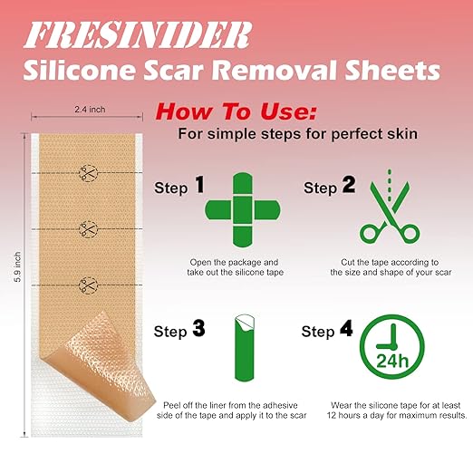 FRESINIDER silicone scar roll sheet how to use with cut-to-size application steps