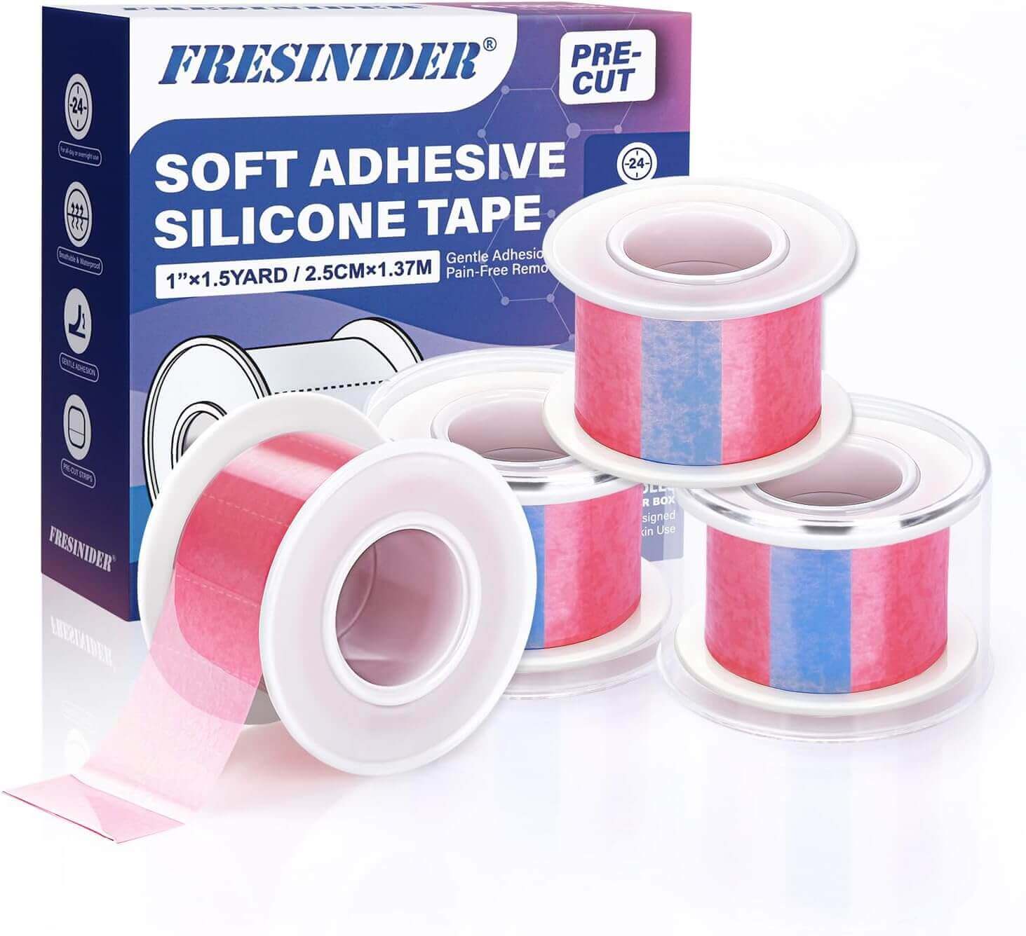 FRESINIDER soft adhesive silicone medical tape 1 inch by 1.5 yard in pink