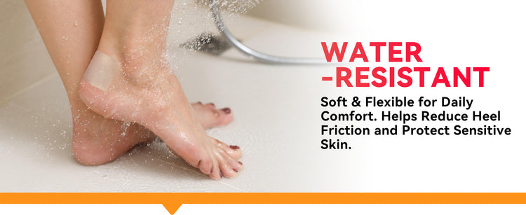 Hydrocolloid dressing on the heel showing water-resistant protection for daily comfort
