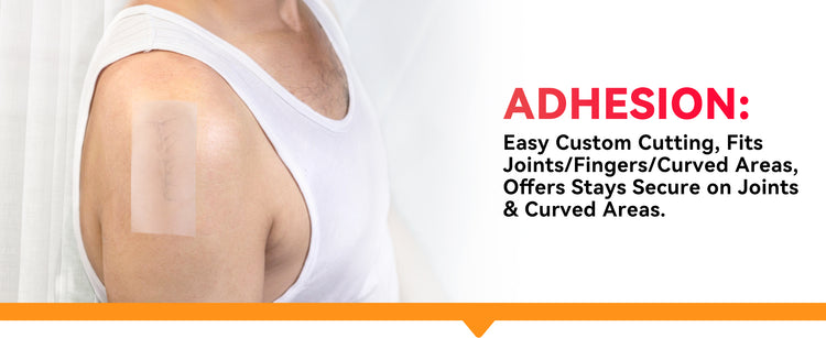 Hydrocolloid roll dressing with custom cutting and secure adhesion for joints and curved areas