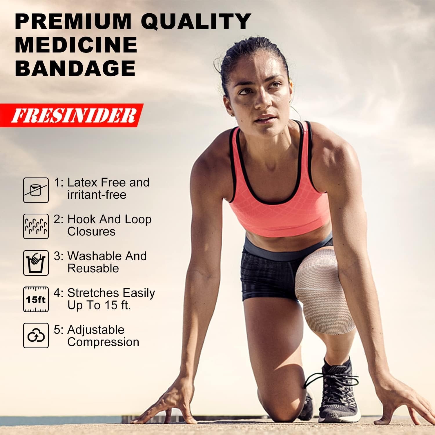 Soft Cotton Elastic Bandage With Touch Fasteners For Athletic Support